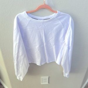Large white alo crew neck open back mesh sleeves